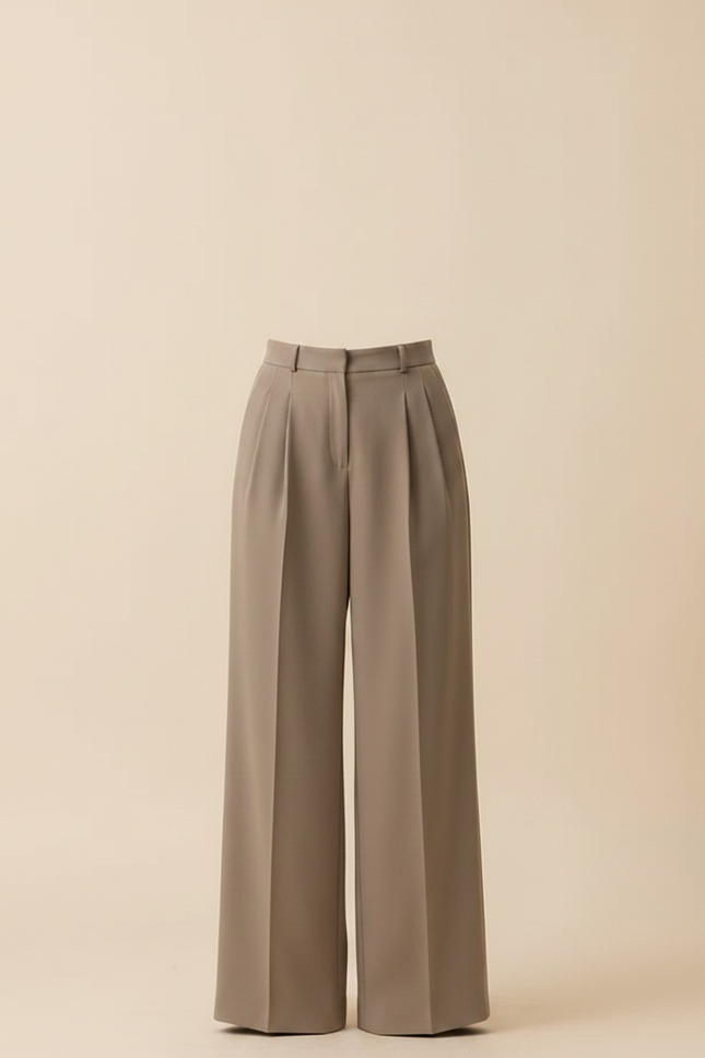 Pantalon À Pince Plissé Beige Taille Haute Ample Élégant - Gabardine - vue 3