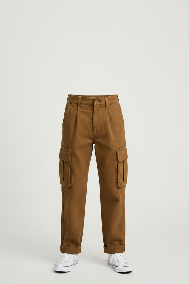 Pantalon À Pince Cargo Marron Ample Décontracté Enfant - Toile - vue 3