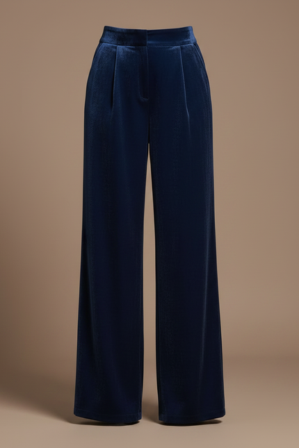 Pantalon À Pince Velours Bleu Marine Ample Élégant Femme - vue 3