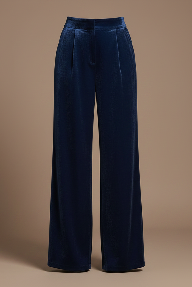 Pantalon À Pince Velours Bleu Marine Ample Élégant Femme - vue 3