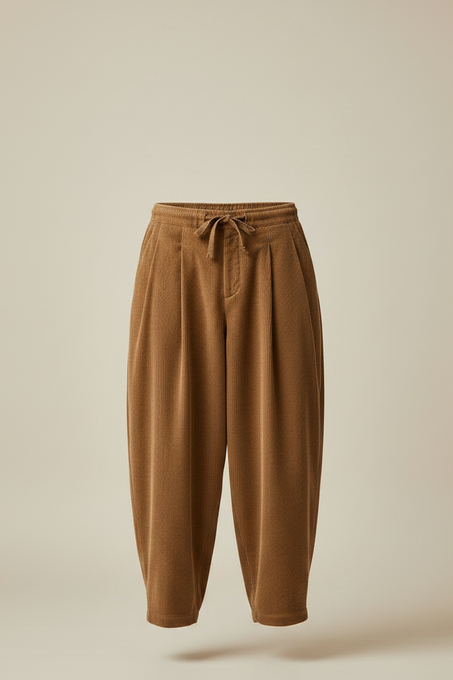 Pantalon À Pince Velours Côtelé Marron Harem Épais Homme - Cordé - vue 3