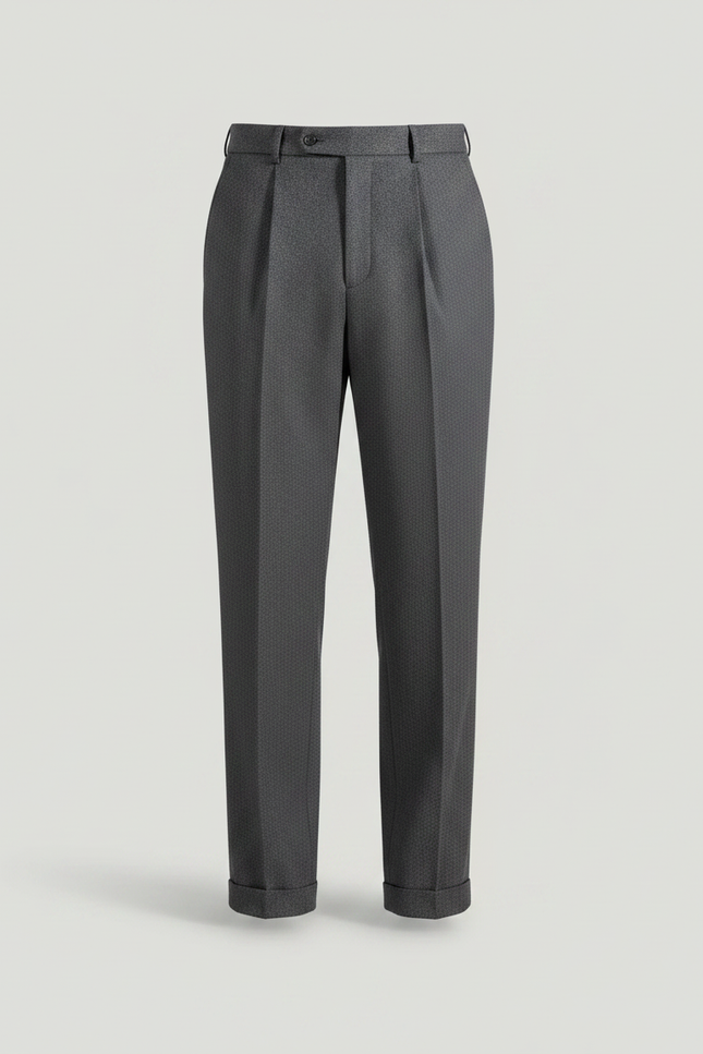 Pantalon À Pince Gris Foncé Droit Plissé Élégant Homme - Laine - vue 3