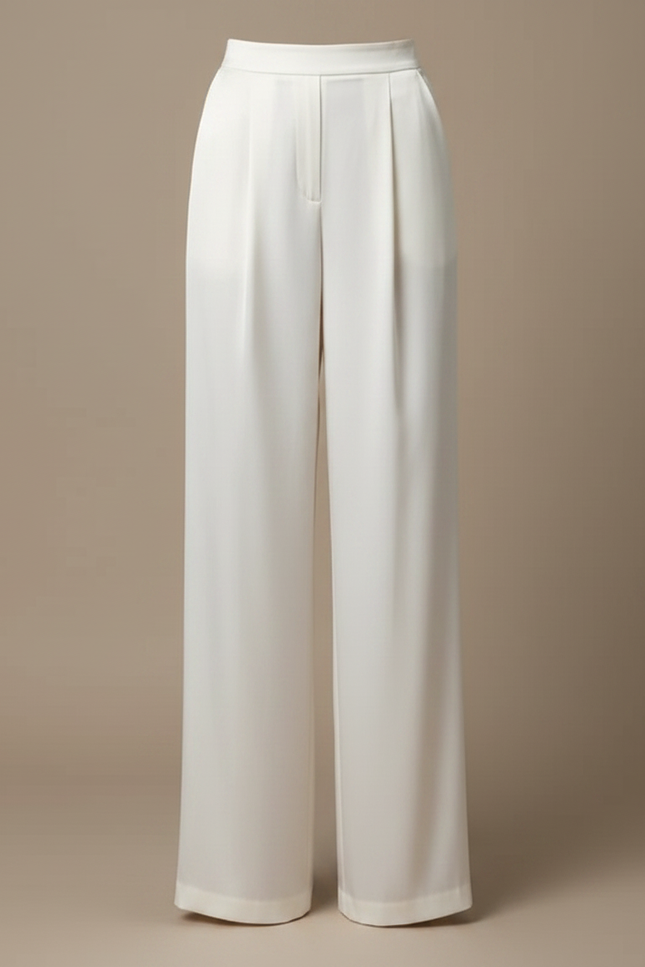 Pantalon À Pince Blanc Satiné Fluide Droit Élégant - vue 3