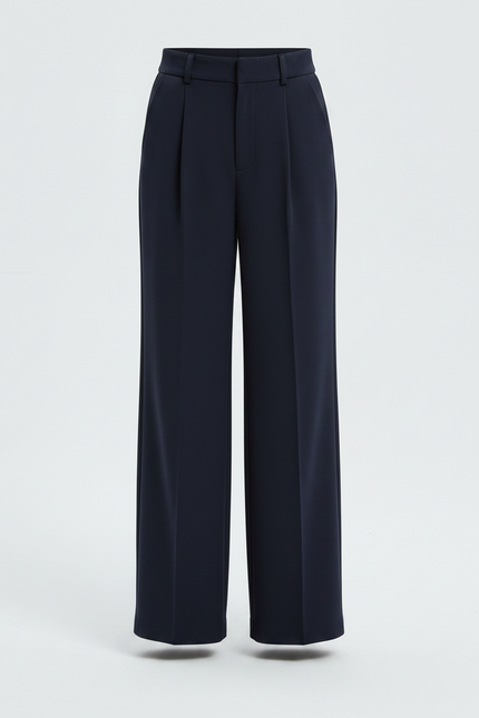 Pantalon À Pince Bleu Marine Ample Fluide Femme - Gabardine - vue 3