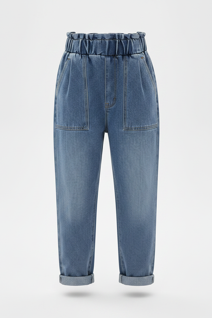 Pantalon À Pince Denim Bleu Ample Décontracté Enfant - Jean - vue 3