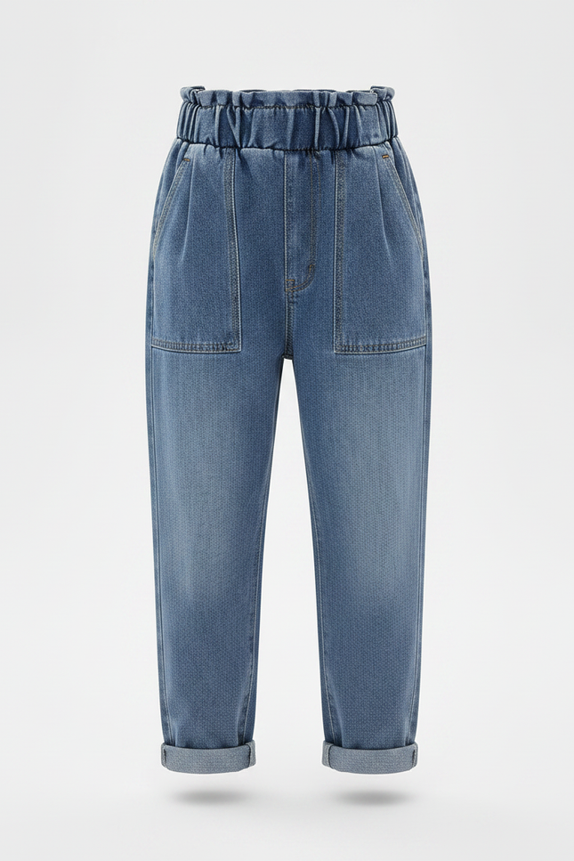 Pantalon À Pince Denim Bleu Ample Décontracté Enfant - Jean - vue 3