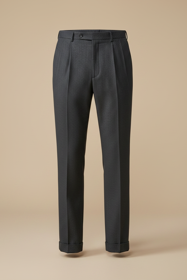 Pantalon À Pince Gris Foncé Plissé Droit Homme - Laine - vue 3