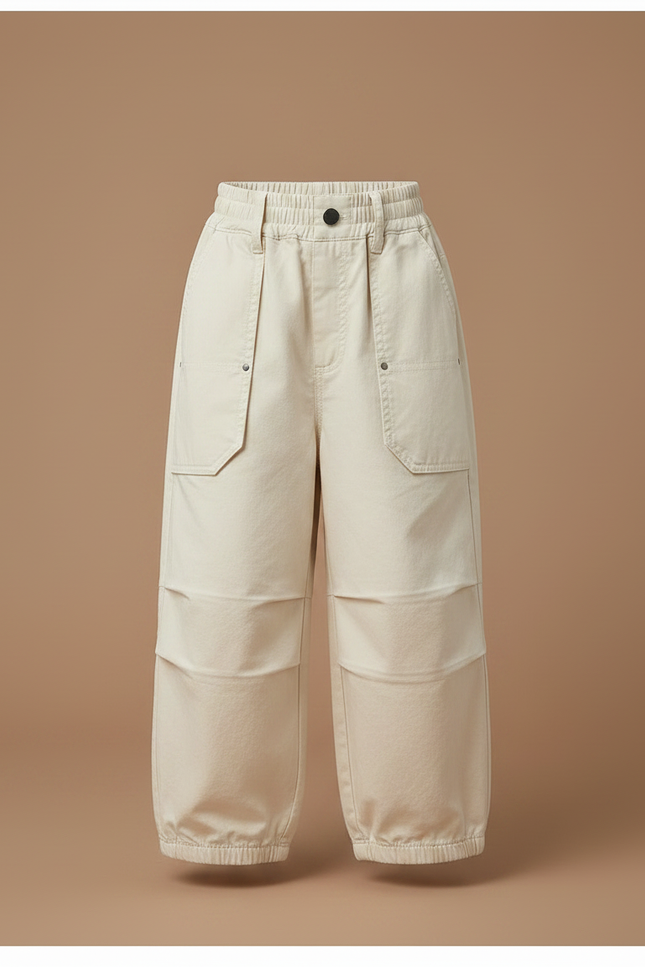 Pantalon À Pince Cargo Ample Coton Beige Enfant - vue 3