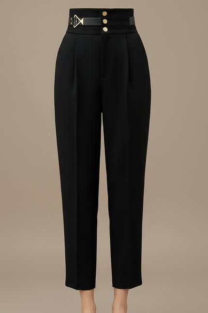 Pantalon À Pince Noir Taille Haute Ample Décontracté Femme - Gabardine - vue 3