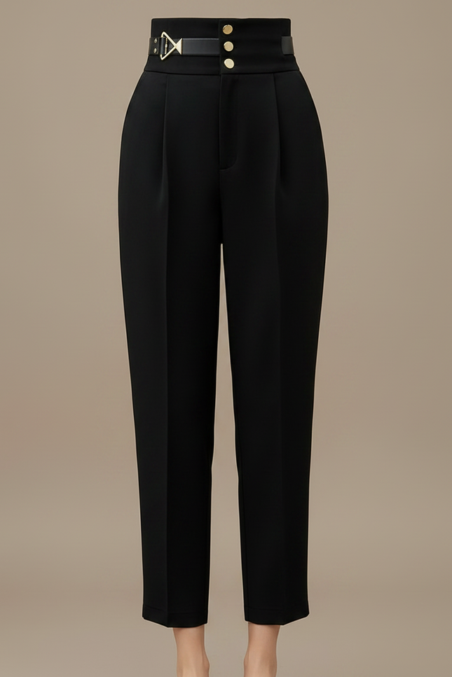 Pantalon À Pince Noir Taille Haute Ample Décontracté Femme - Gabardine - vue 3