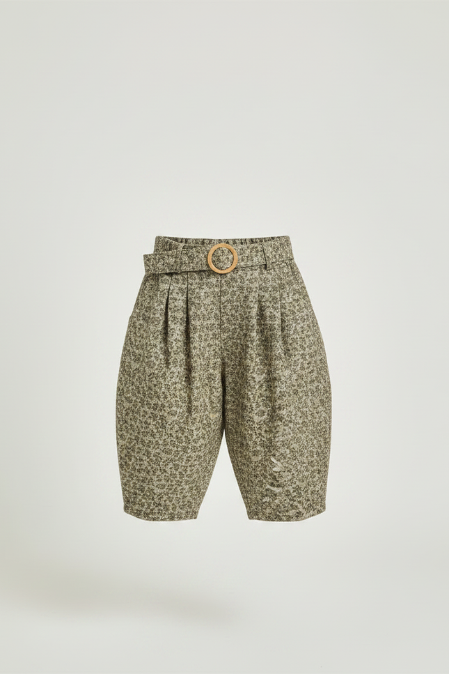 Pantalon À Pince Fleuri Ample Coton Enfant Fille - Kaki - vue 3