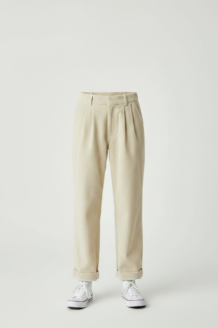 Pantalon À Pince Côtelé Beige Ample Décontracté Enfant - Cordé - vue 3