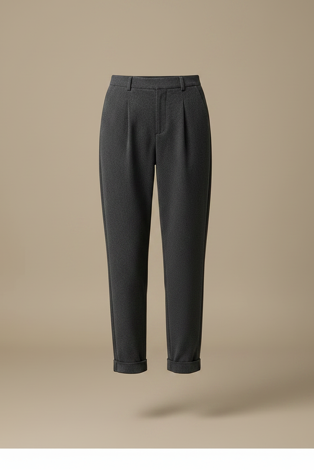 Pantalon À Pince Gris Foncé Laine Plissé Élégant Femme - vue 3