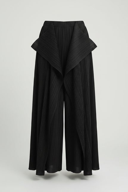 Pantalon À Pince Noir Plissé Irrégulier Ample Élégant Femme - Polyester - vue 3