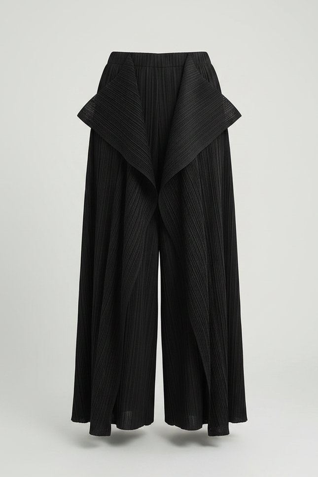 Pantalon À Pince Noir Plissé Irrégulier Ample Élégant Femme - Polyester - vue 3