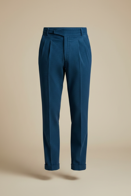 Pantalon À Pince Bleu Côtelé Plissé Homme Élégant - Cordé - vue 3