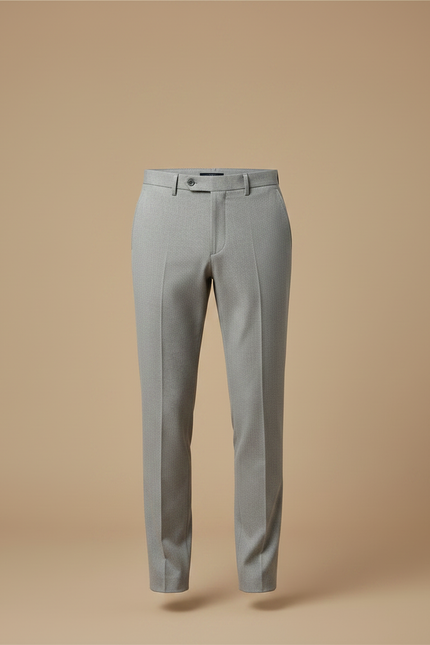 Pantalon À Pince Gris Clair Micro-Motif Slim Élégant - Laine - vue 3