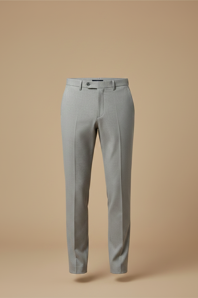 Pantalon À Pince Gris Clair Micro-Motif Slim Élégant - Laine - vue 3