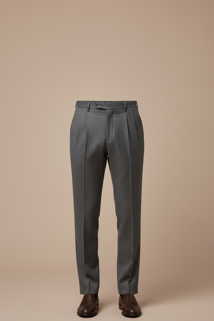 Pantalon À Pince Gris Foncé Plissé Droit Élégant Homme - Gabardine - vue 3