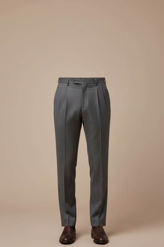 Pantalon À Pince Gris Foncé Plissé Droit Élégant Homme - Gabardine - vue 3