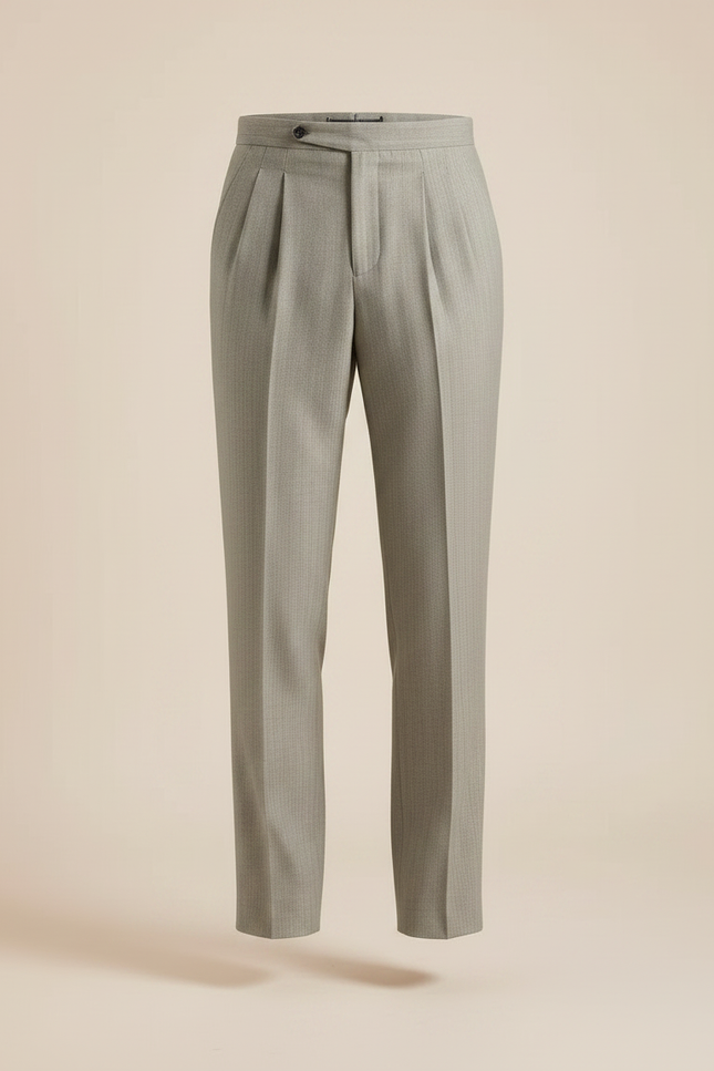 Pantalon À Pince Gris Clair Plissé Droit Élégant Homme - Gabardine - vue 3