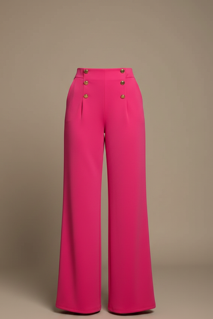 Pantalon À Pince Rose Fuchsia Taille Haute Fluide Chic - Polyester - vue 3