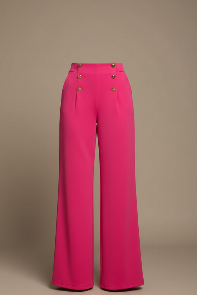Pantalon À Pince Rose Fuchsia Taille Haute Fluide Chic - Polyester - vue 3
