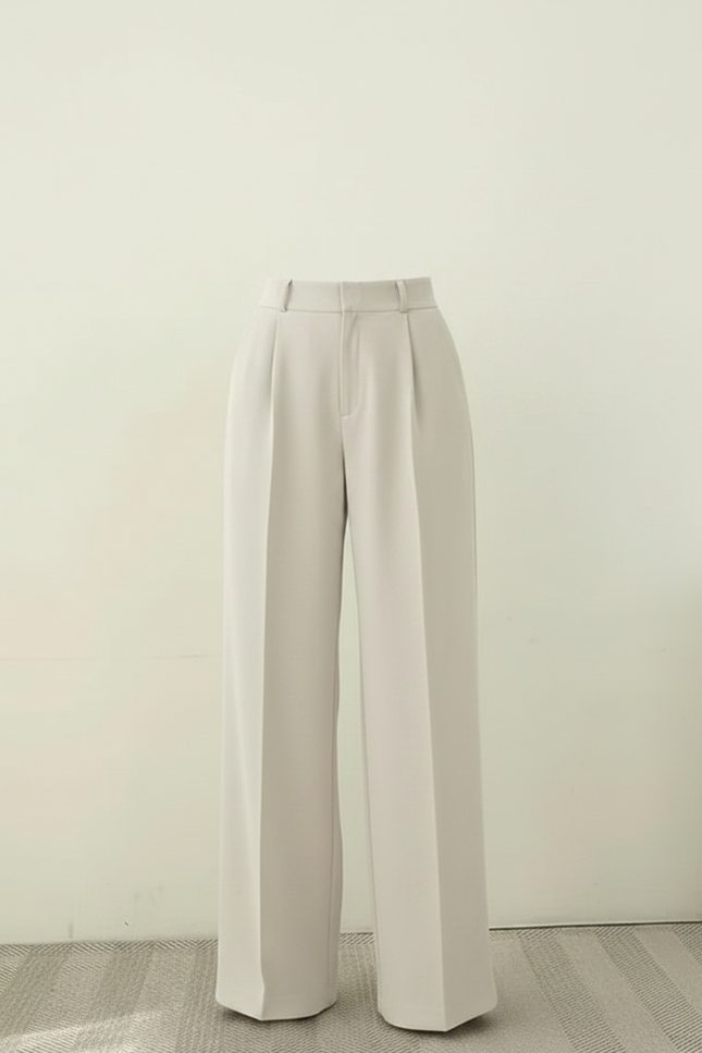 Pantalon À Pince Beige Ample Plissé Taille Haute Élégant - Polyester - vue 3
