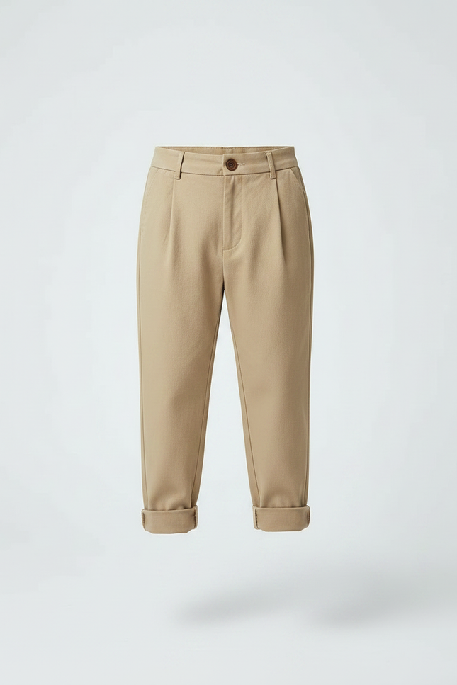 Pantalon À Pince Kaki Plissé Décontracté Enfant Coton - vue 3