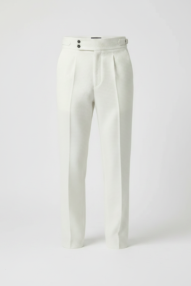 Pantalon À Pince Blanc Cassé Plissé Gaufré Homme Élégant - Coton - vue 3