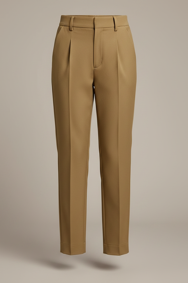 Pantalon À Pince Kaki Droit Taille Haute Élégant - Gabardine - vue 3