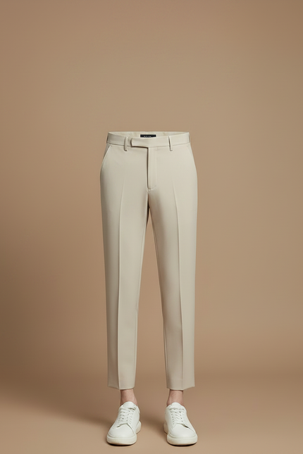 Pantalon À Pince Beige Slim Cropped Plissé Homme - Gabardine - vue 3