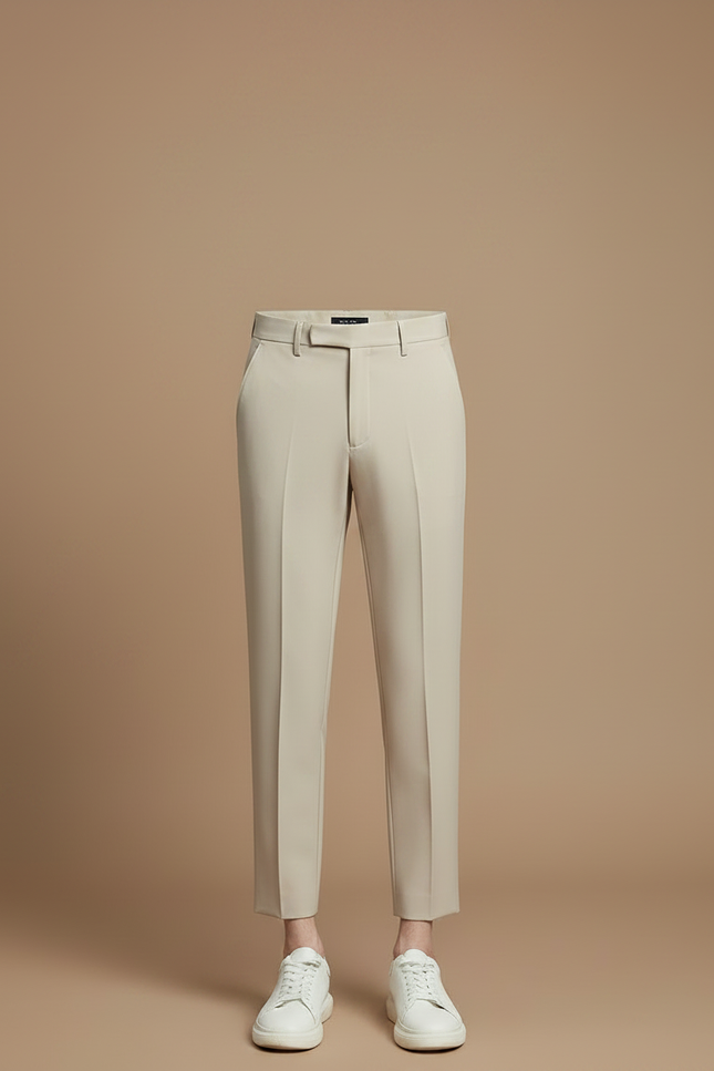 Pantalon À Pince Beige Slim Cropped Plissé Homme - Gabardine - vue 3