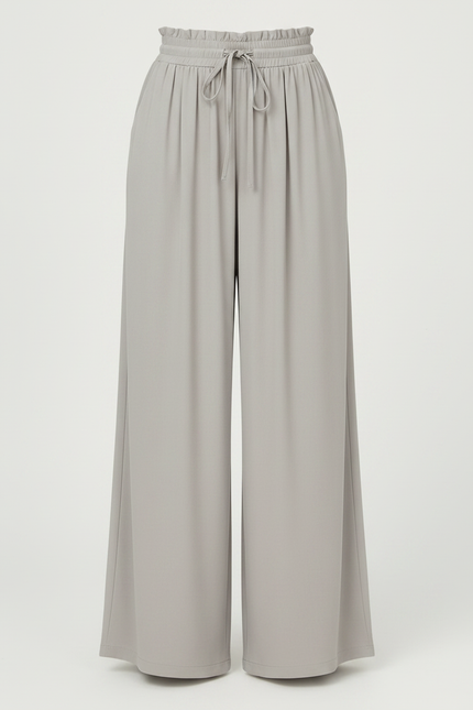 Pantalon À Pince Fluide Gris Clair Taille Haute Femme - Polyester - vue 3