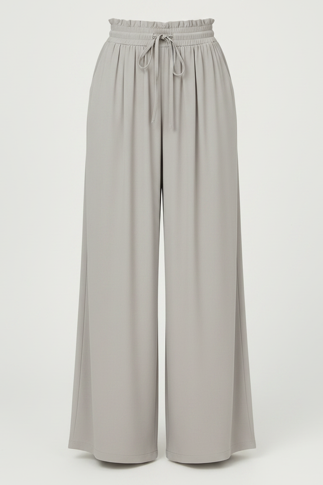Pantalon À Pince Fluide Gris Clair Taille Haute Femme - Polyester - vue 3