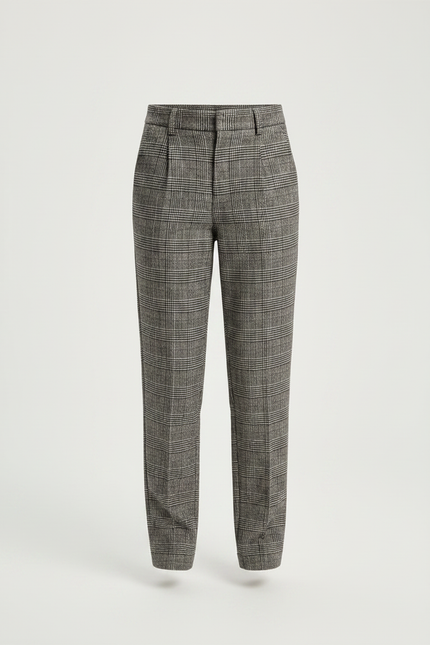 Pantalon À Pince Carreaux Plaid Gris Fille Élégant - Imprimé Tweed - vue 3