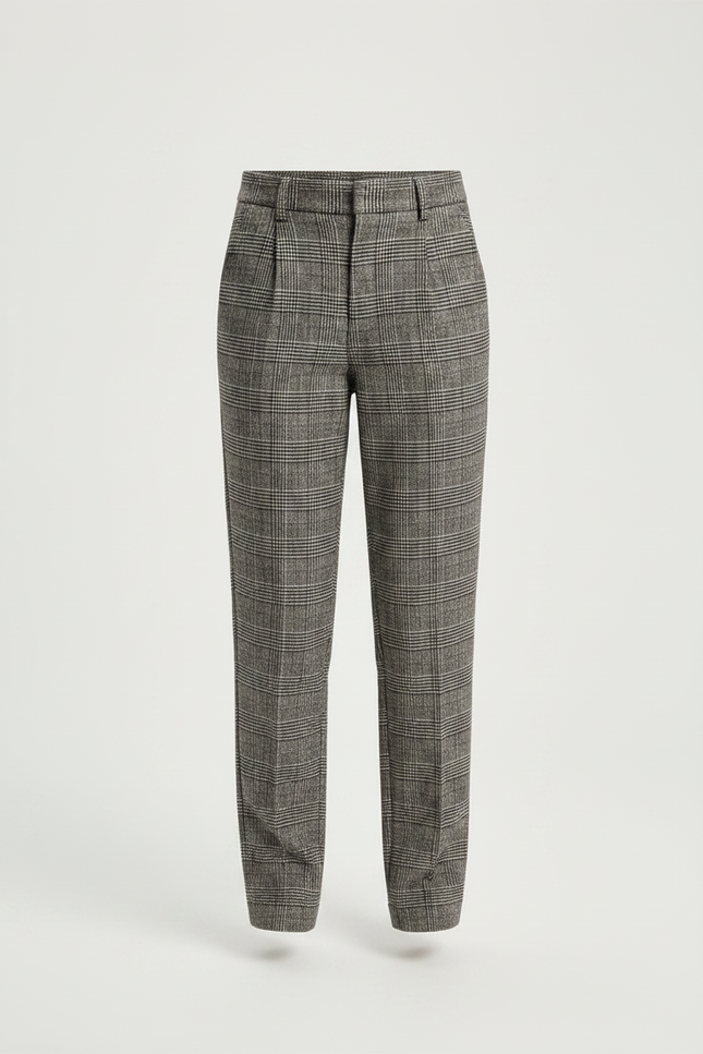 Pantalon À Pince Carreaux Plaid Gris Fille Élégant - Imprimé Tweed - vue 3