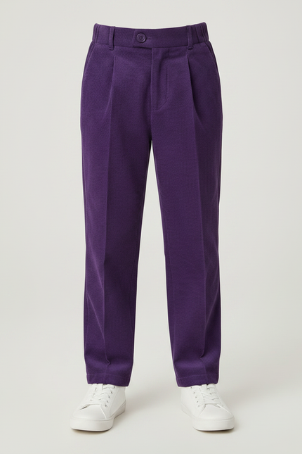 Pantalon À Pince Violet Côtelé Ample Décontracté Enfant - Cordé - vue 3