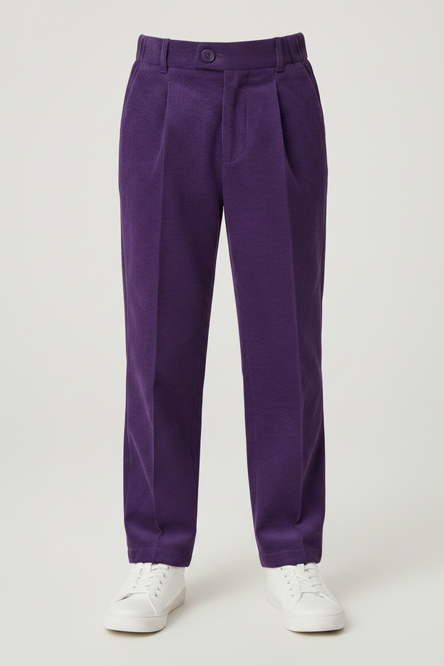 Pantalon À Pince Violet Côtelé Ample Décontracté Enfant - Cordé - vue 3