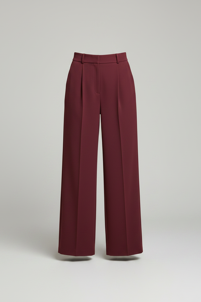 Pantalon À Pince Bordeaux Plissé Fluide Élégant Femme - Polyester - vue 3