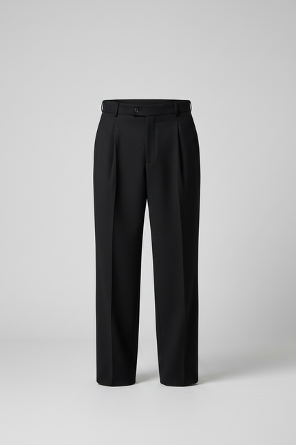 Pantalon À Pince Noir Droit Laine Plissé Homme - vue 3