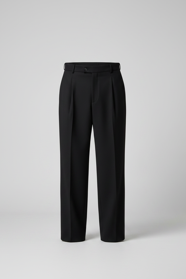 Pantalon À Pince Noir Droit Laine Plissé Homme - vue 3