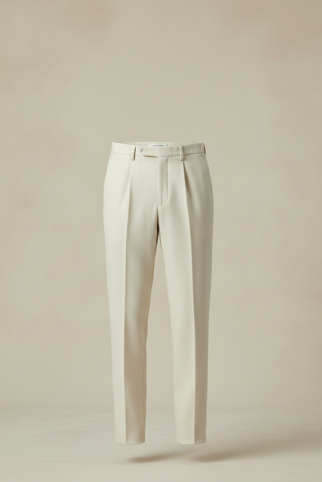 Pantalon À Pince Écru Plissé Droit Élégant Homme - Beige Gabardine - vue 3