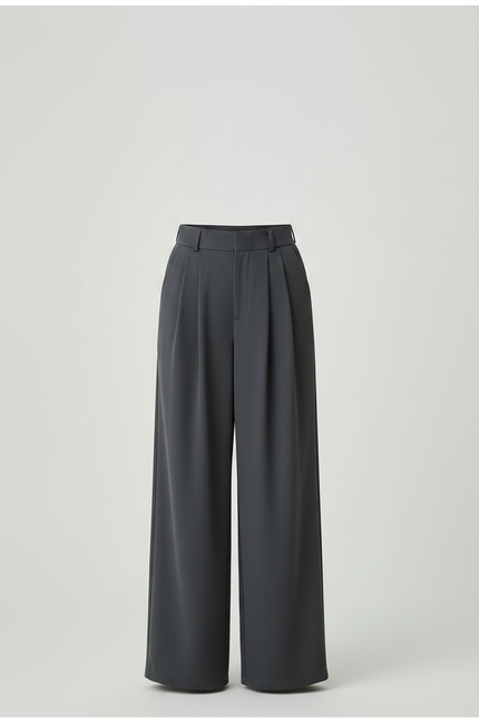 Pantalon À Pince Gris Foncé Ample Plissé Fluide Fille - Polyester - vue 3