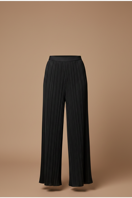 Pantalon À Pince Plissé Noir Ample Fluide Élégant - Polyester - vue 3