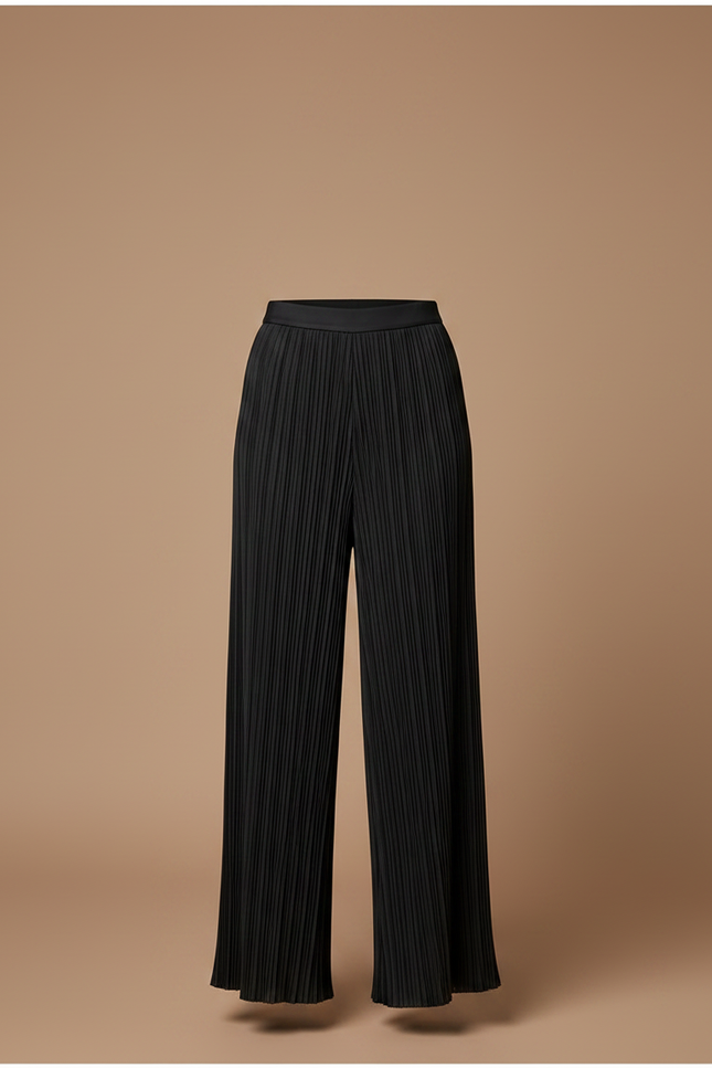 Pantalon À Pince Plissé Noir Ample Fluide Élégant - Polyester - vue 3