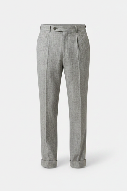 Pantalon À Pince Gris Chiné Plissé Droit Homme - Tweed - vue 3