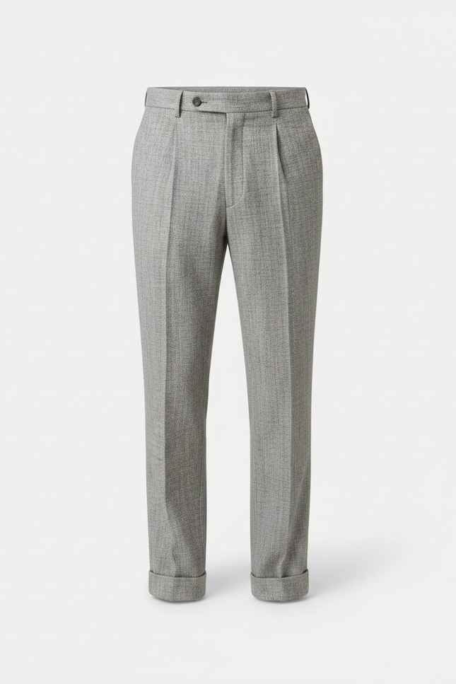 Pantalon À Pince Gris Chiné Plissé Droit Homme - Tweed - vue 3