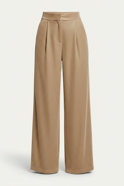 Pantalon À Pince Velours Ample Beige Élégant Femme - vue 3