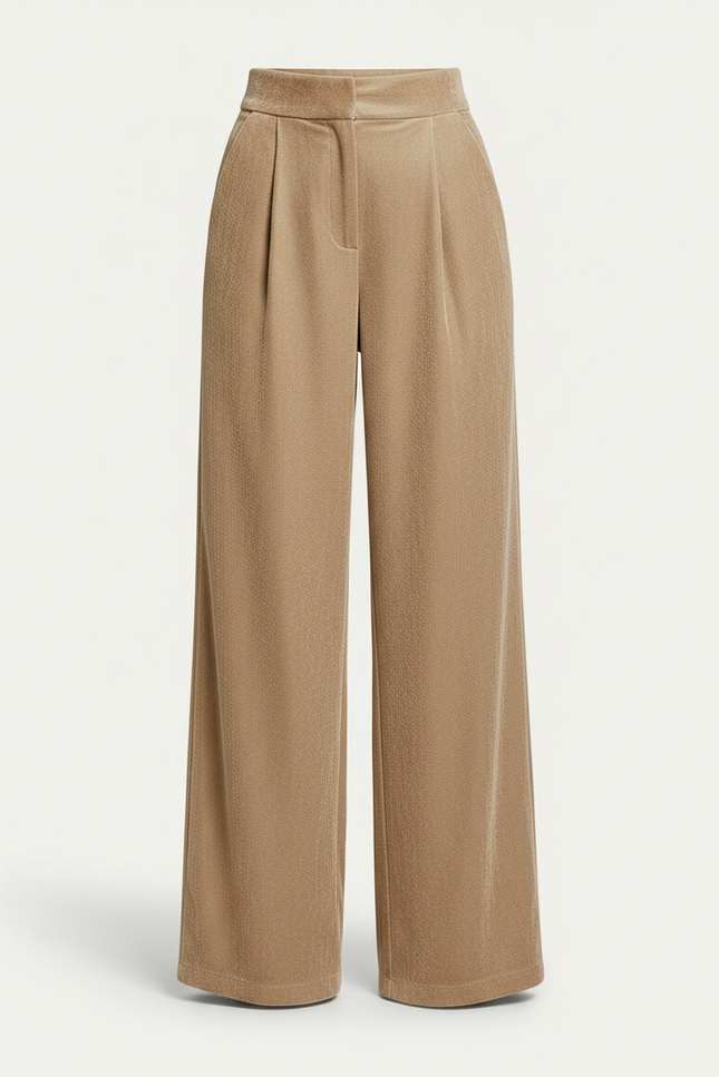 Pantalon À Pince Velours Ample Beige Élégant Femme - vue 3